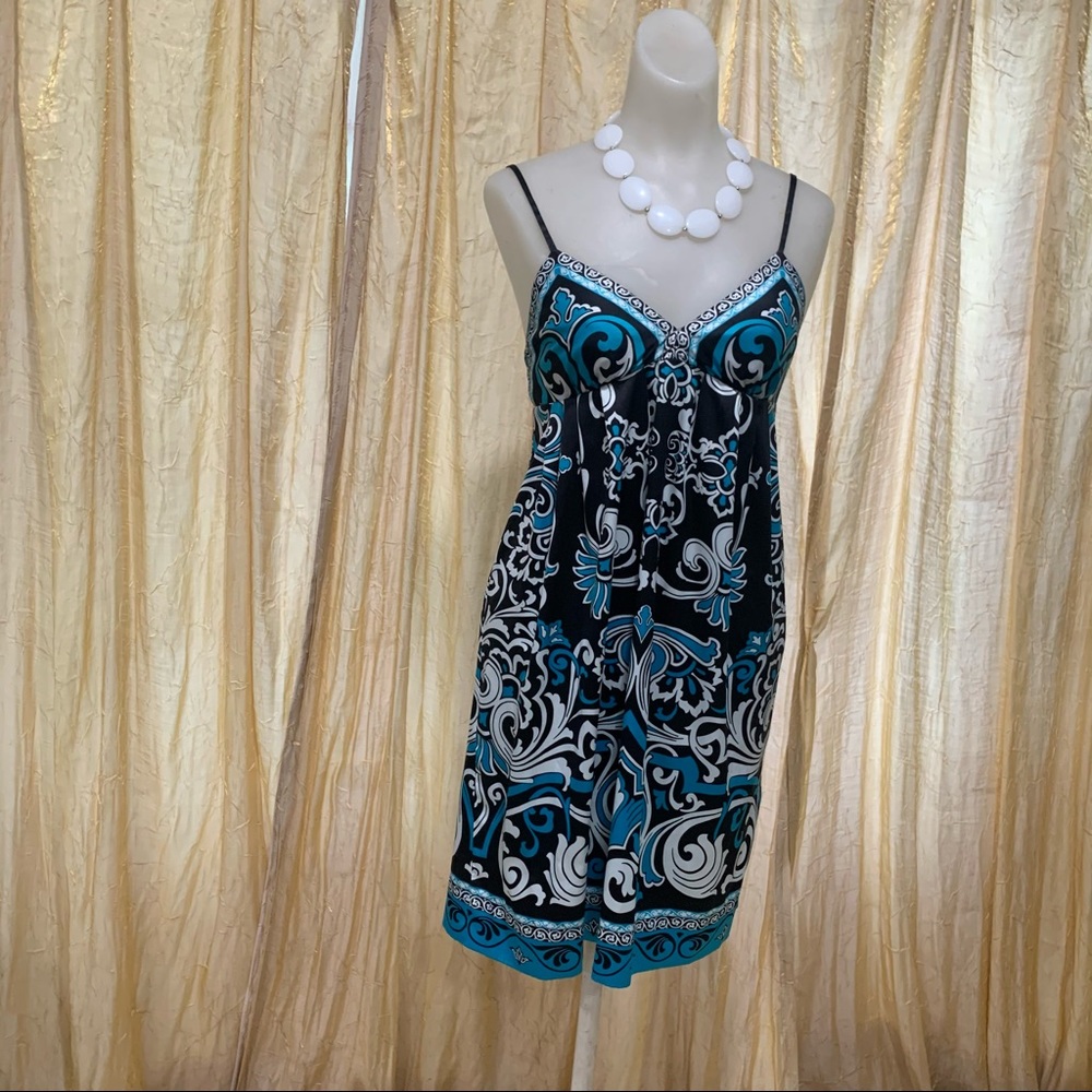 Black and blue and white dress